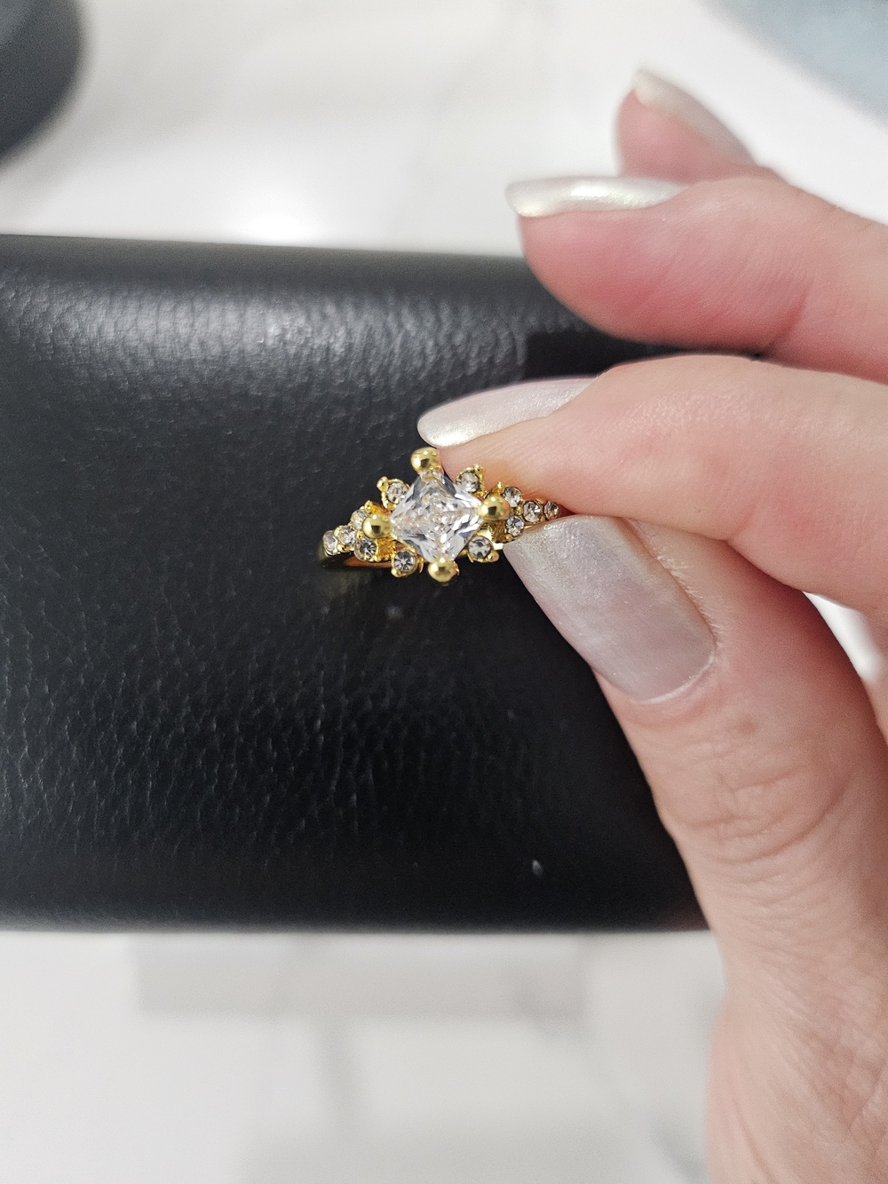 Gold Cubic Zirconia Cluster Ring - Sparkling Clear Stone Tarnish Free Size 6, Pr